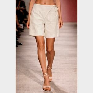 Free People Pucker Check Wrap Around Shorts Tie Waist Oatmeal L